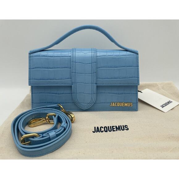 NEW JACQUEMUS LE GRAND BAMBINO CROC LEATHER CROSSBODY BLUE TOTE BAG PURSE NWT - Picture 8 of 14